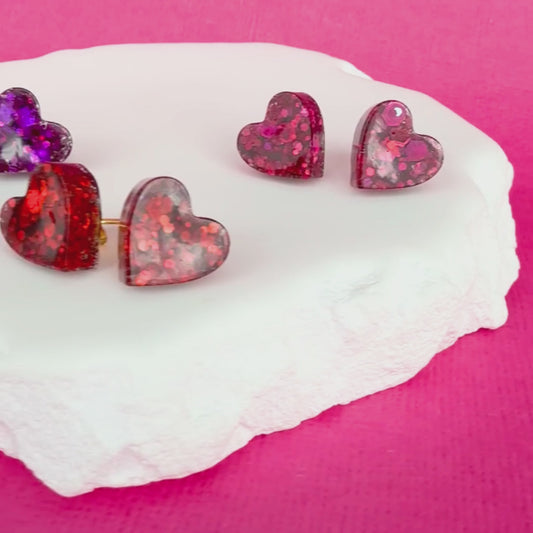 Video of Australian handmade stud earrings Heartfelt Sparkle Studs showing sparkle and scale