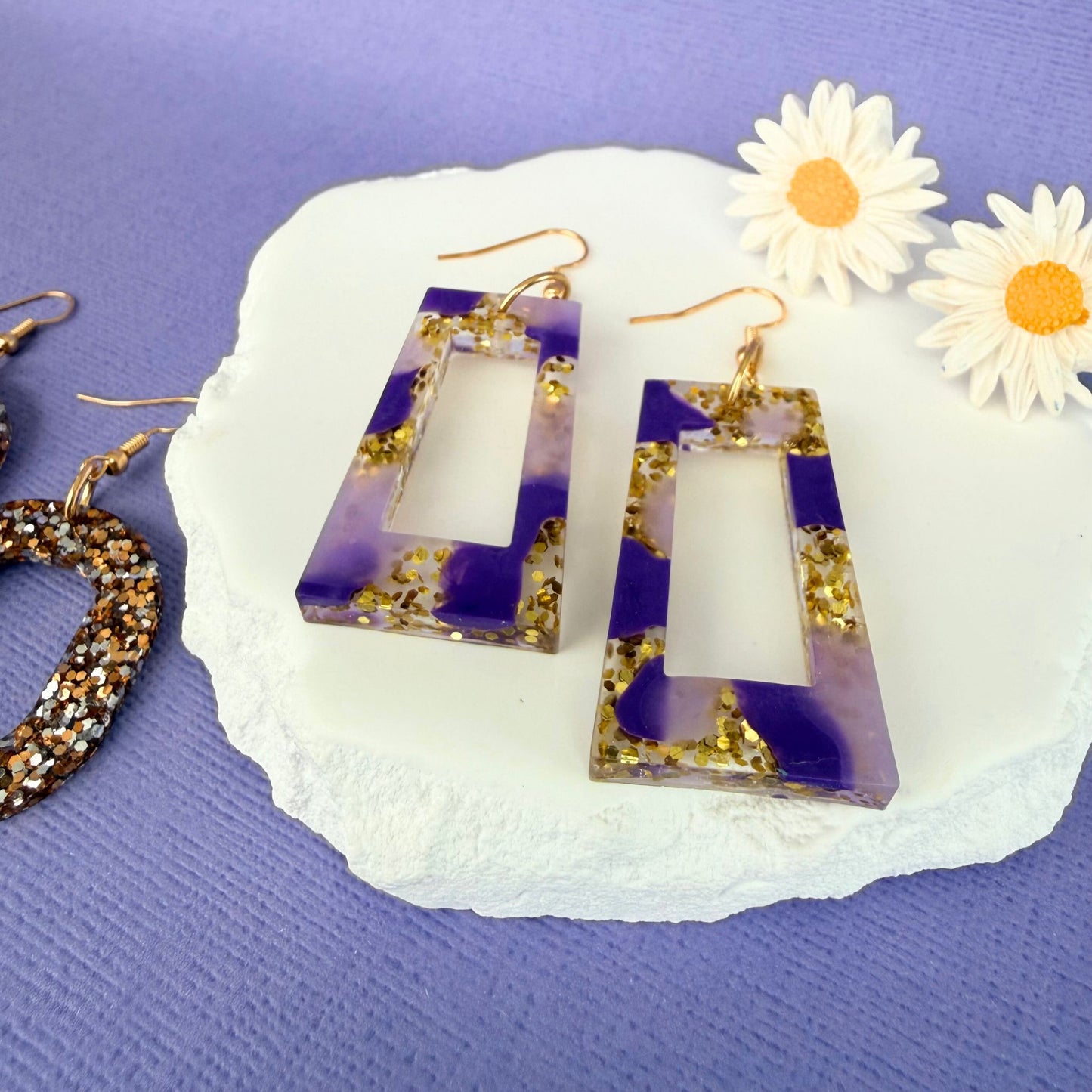 Australian handmade dangle earrings Purple Haze styled with other Katie Tilson Studios earrings