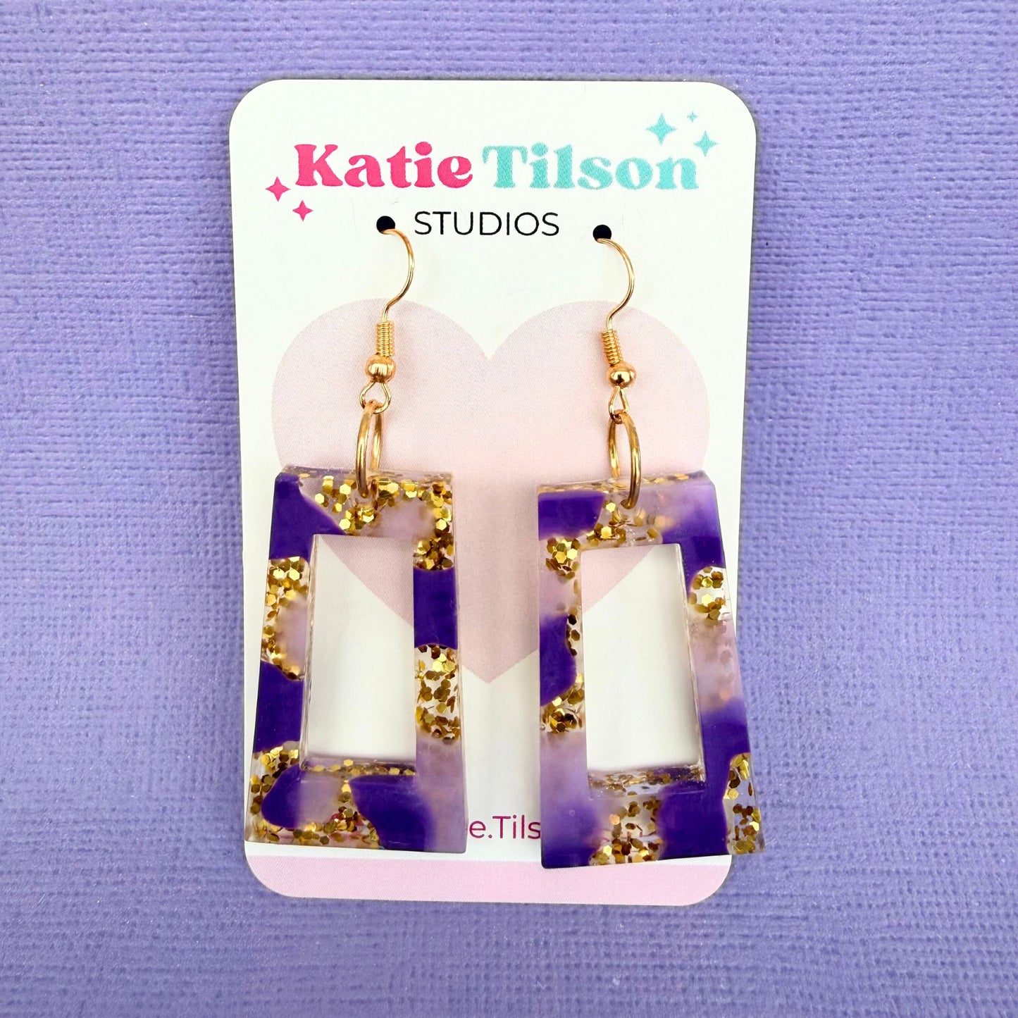 Handmade dangle earrings Purple Haze in gift packaging