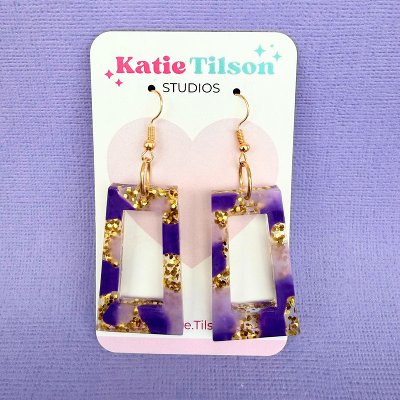 Handmade dangle earrings Purple Haze in gift packaging