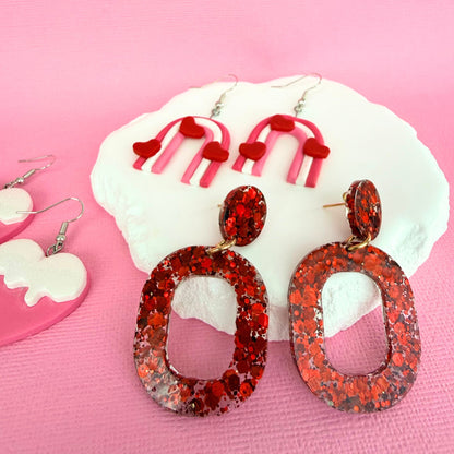 Australian handmade drop earrings Ruby Tuesday styled with other Katie Tilson Studios earrings
