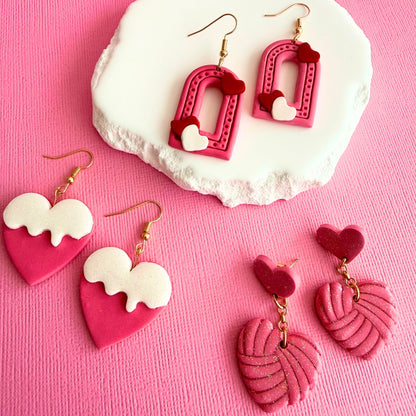 Australian handmade drop earrings Soft Stitch Hearts styled with other Katie Tilson Studios earrings