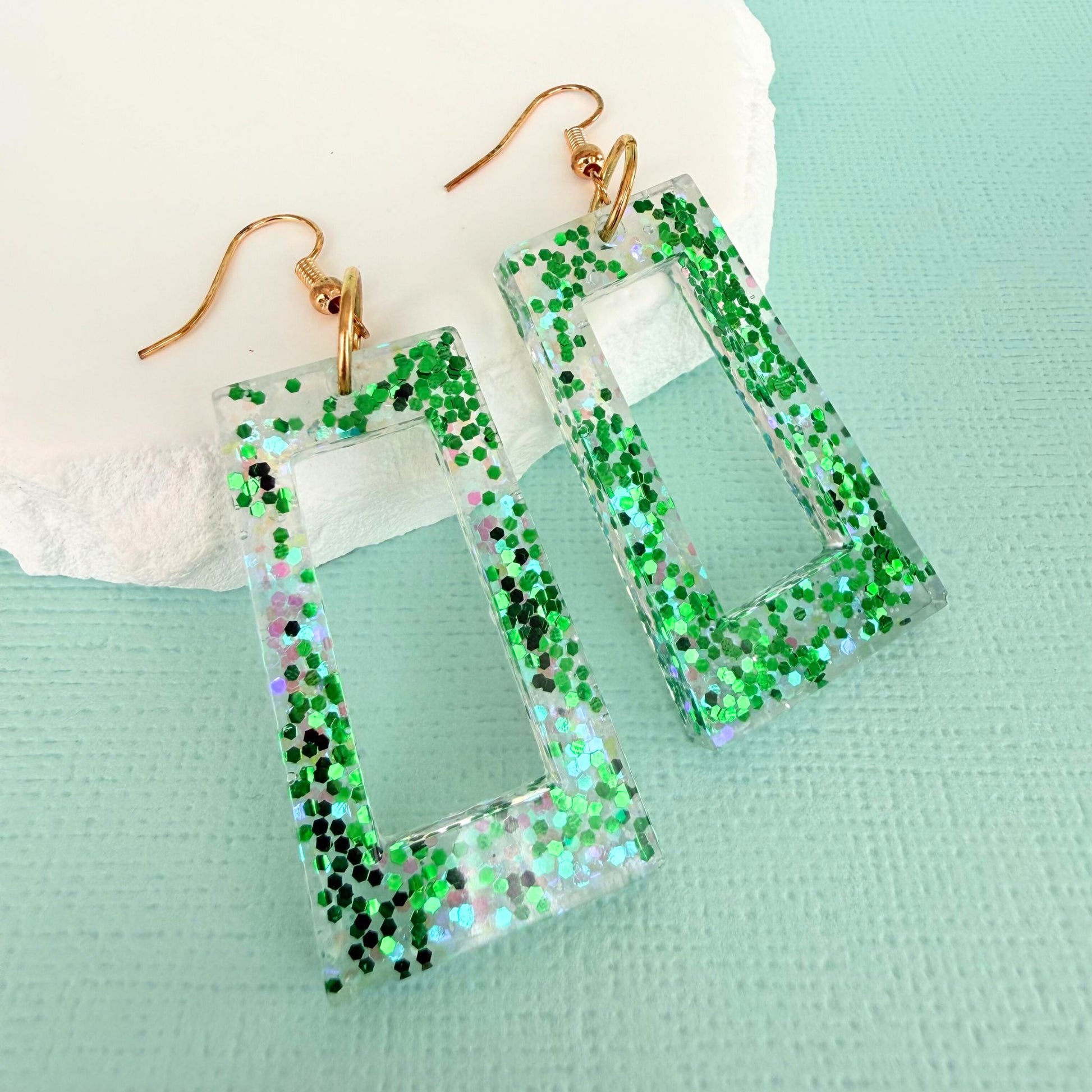 Australian handmade dangle earrings Sparkle Time in playful resin design