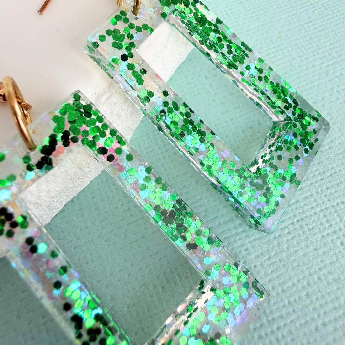 Close up of lightweight handmade dangle earrings Sparkle Time