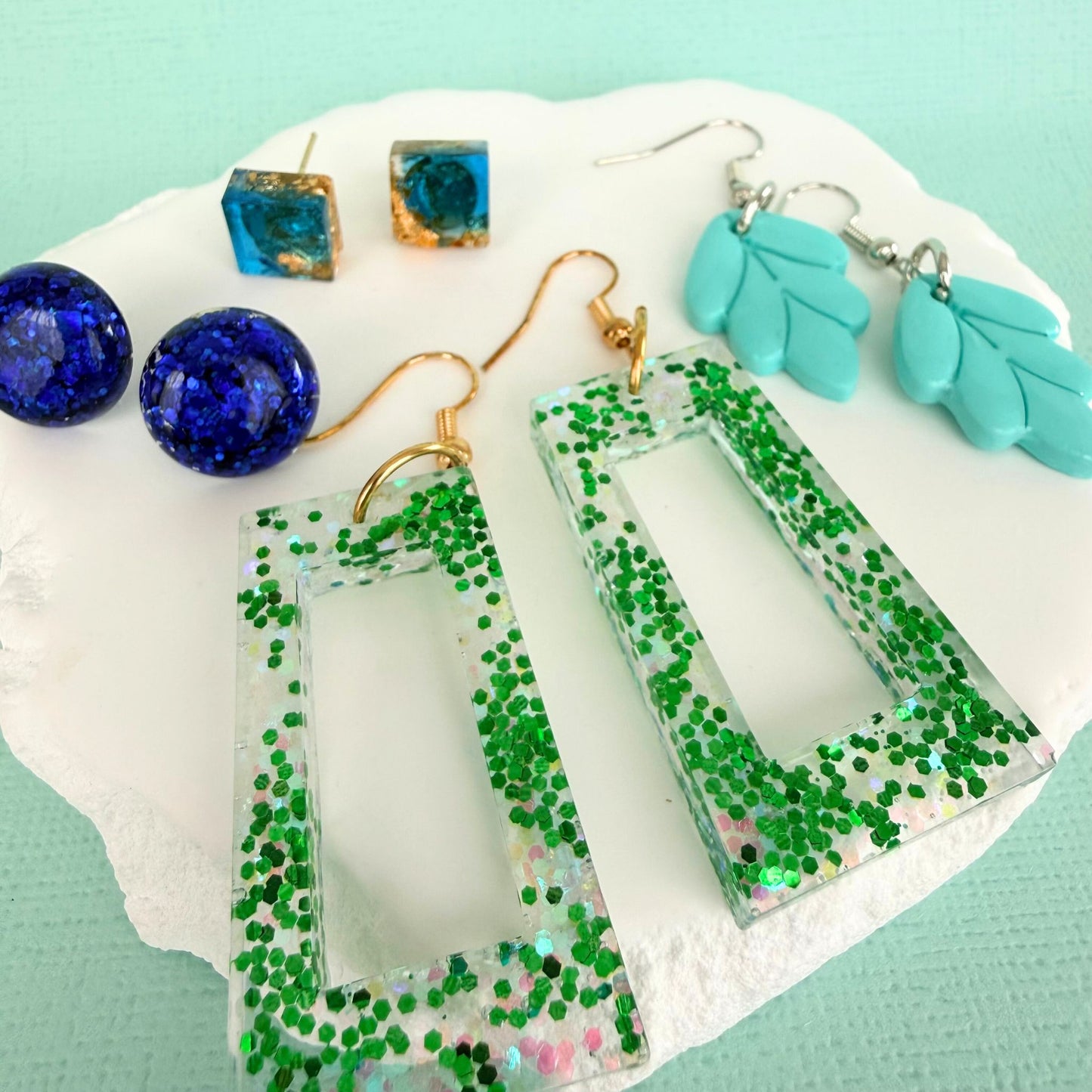 Australian handmade dangle earrings Sparkle Time styled with other Katie Tilson Studios earrings