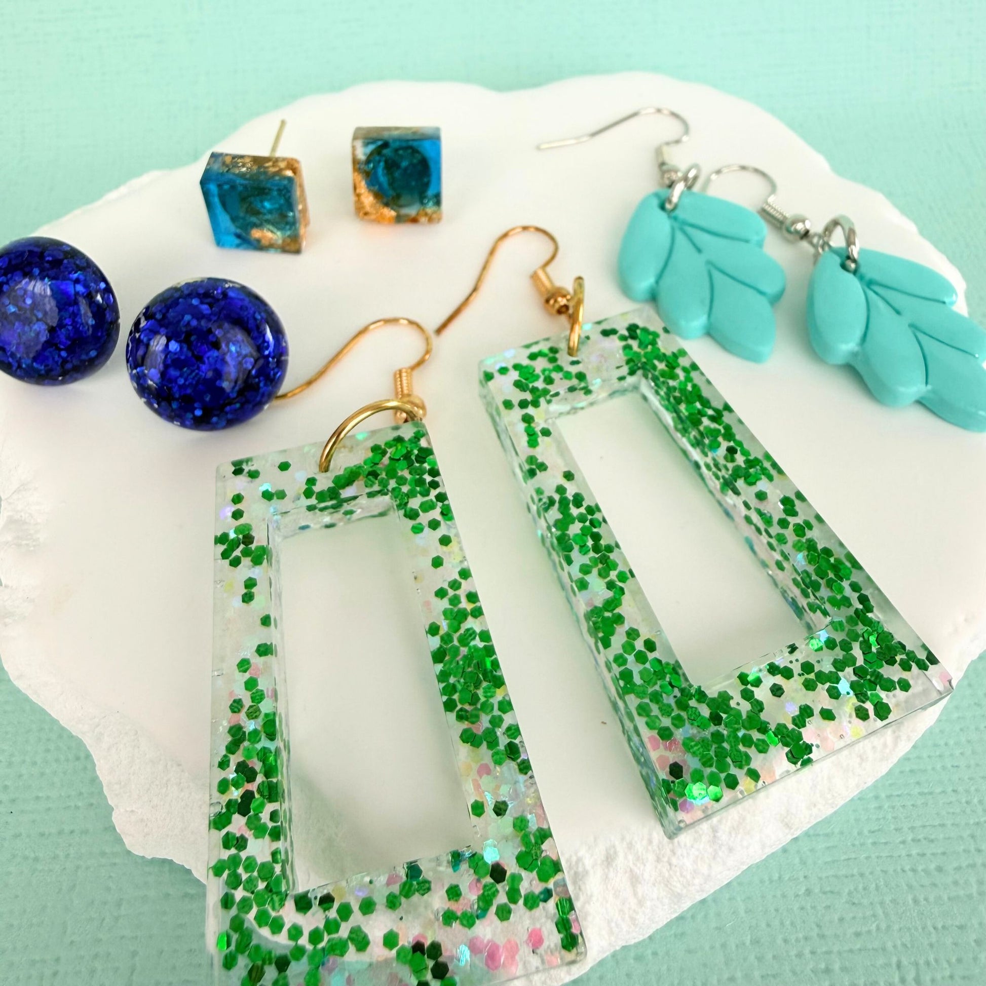 Australian handmade dangle earrings Sparkle Time styled with other Katie Tilson Studios earrings