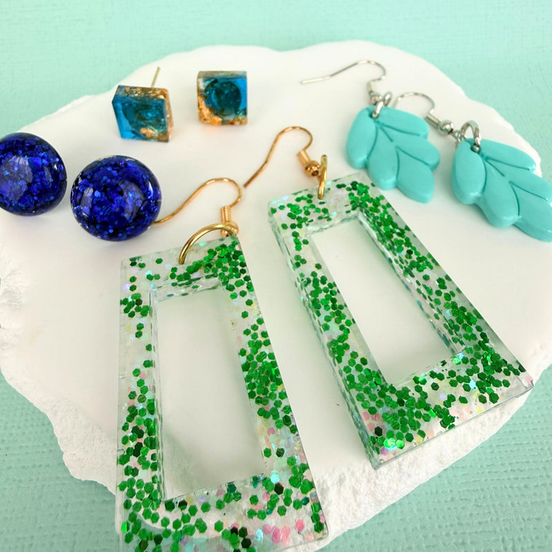 Australian handmade dangle earrings Sparkle Time styled with other Katie Tilson Studios earrings