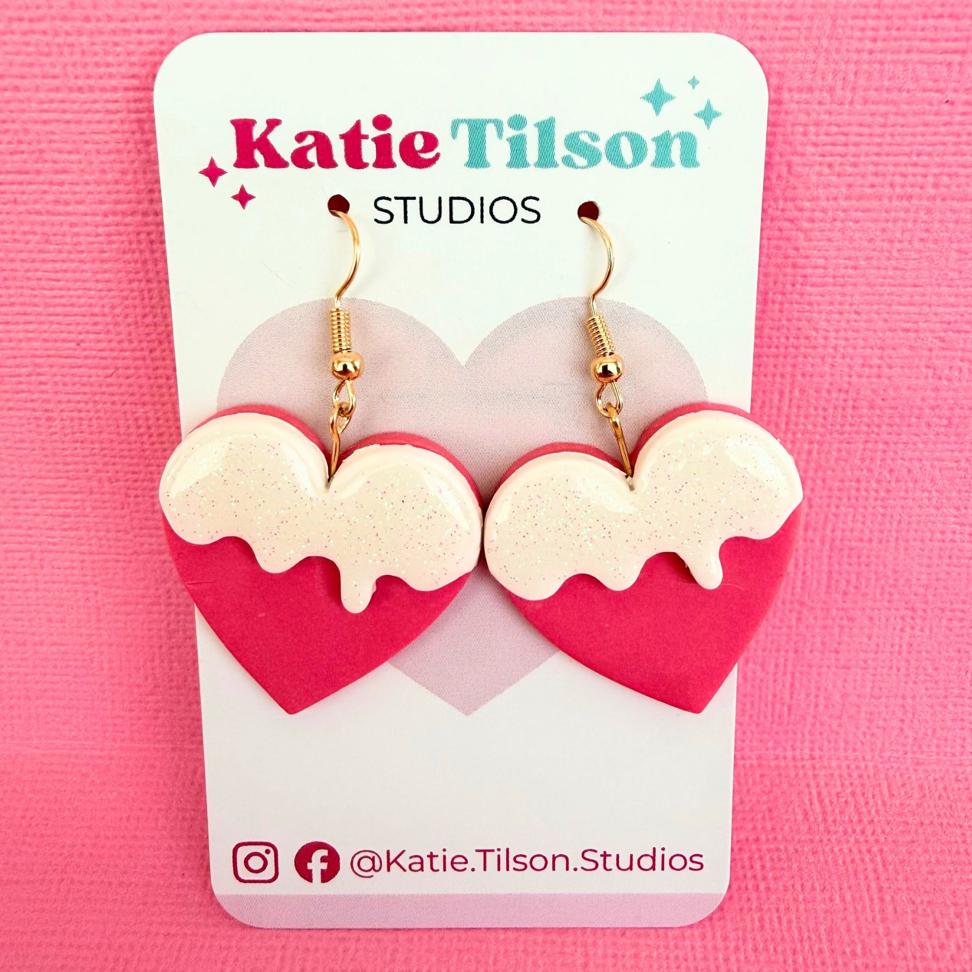 Handmade dangle earrings Sugar Drip Hearts in gift packaging