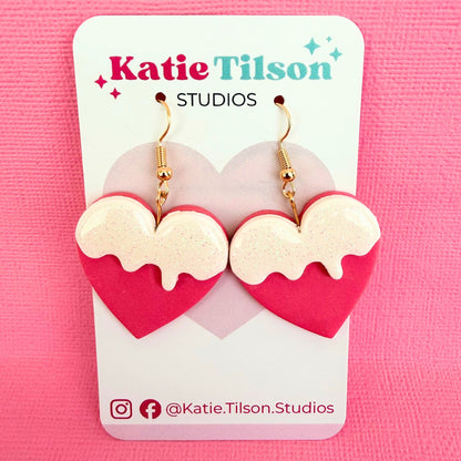 Handmade dangle earrings Sugar Drip Hearts in gift packaging