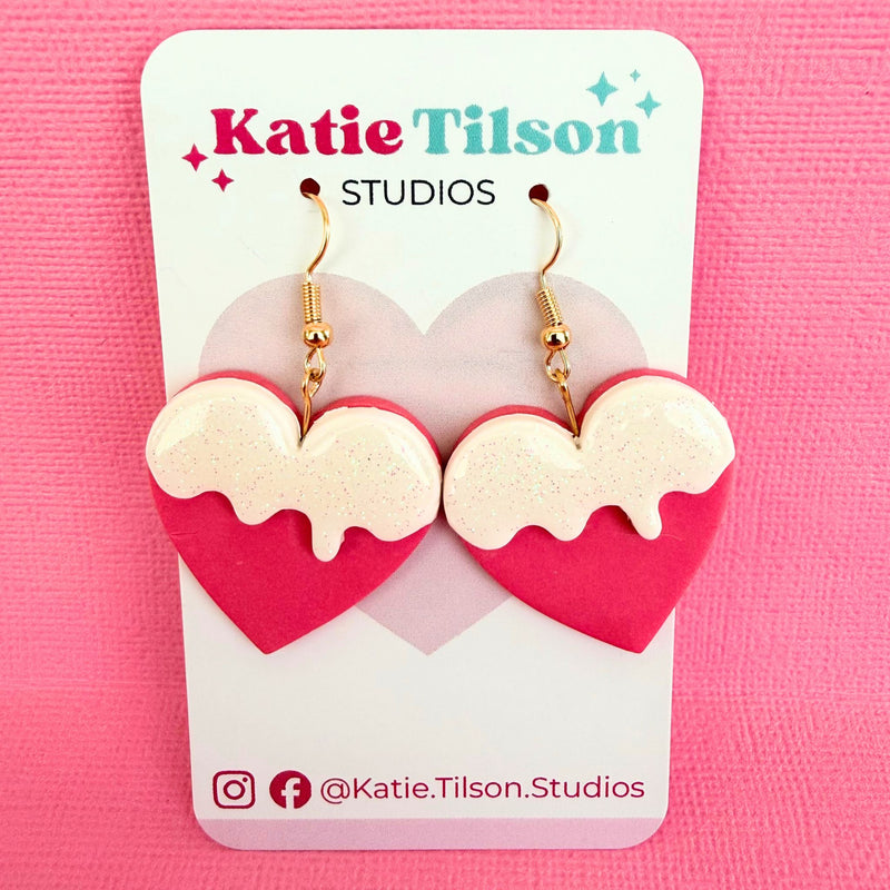 Handmade dangle earrings Sugar Drip Hearts in gift packaging