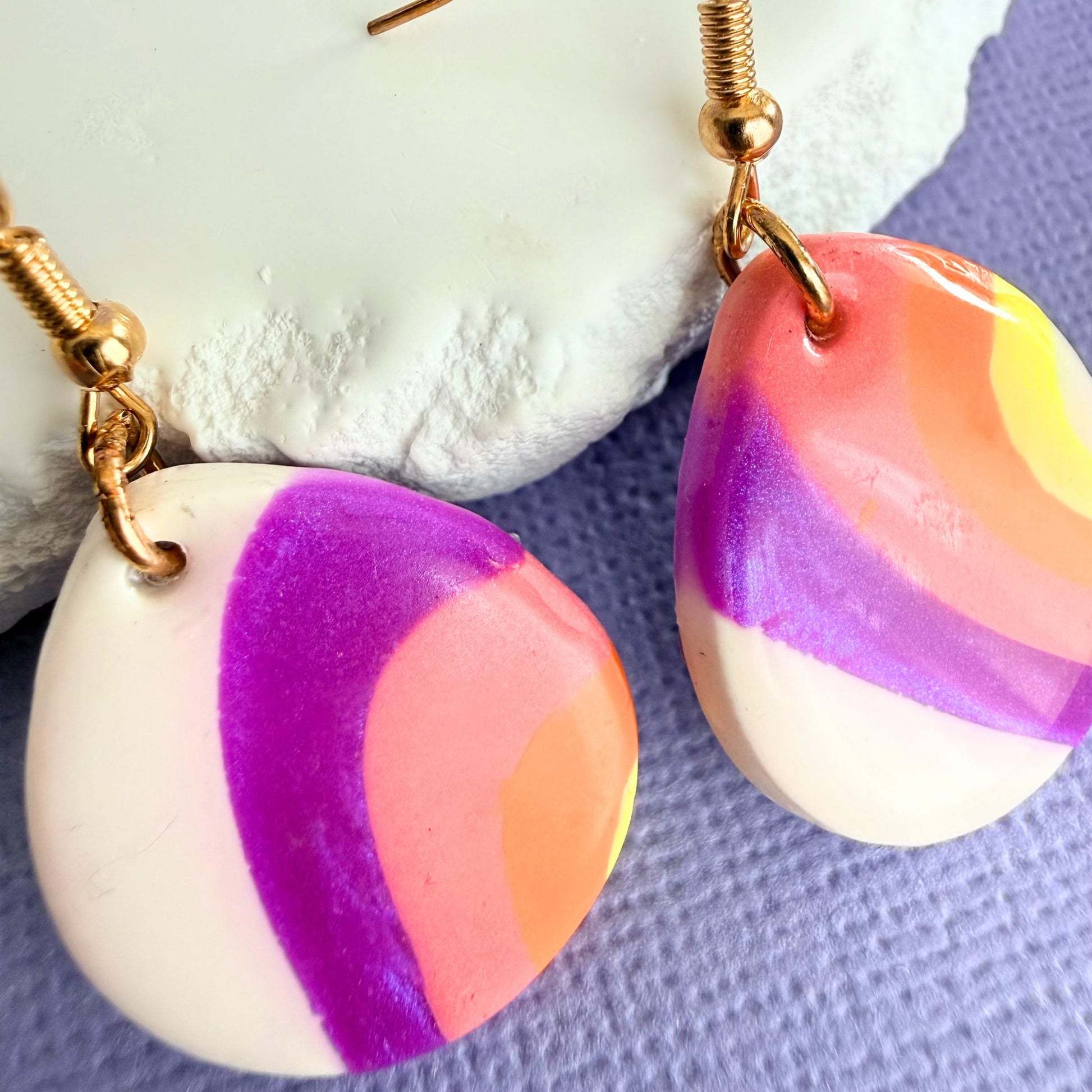 Close up of lightweight handmade dangle earrings Summer Daze