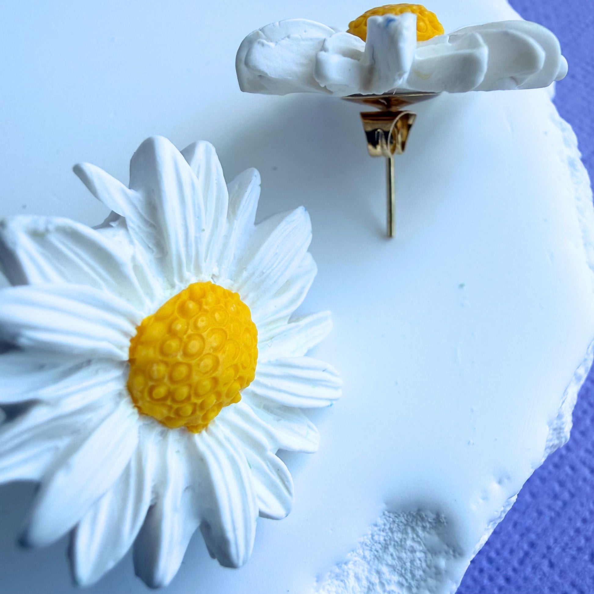 Close-up of lightweight handmade stud earrings Sunny Meadow Daisy Studs