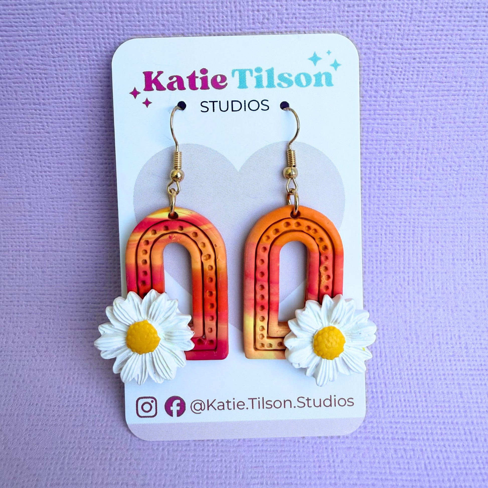 Handmade dangle earrings Sunrise Daisy Arches in gift packaging