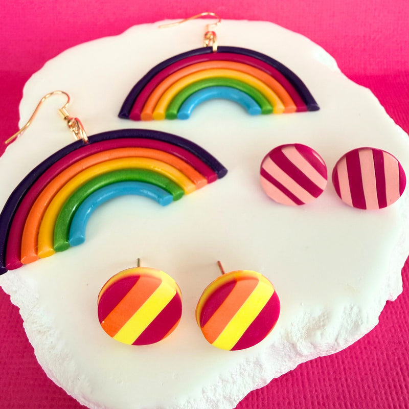 Australian handmade stud earrings Sunset Pop styled with other Katie Tilson Studios earrings