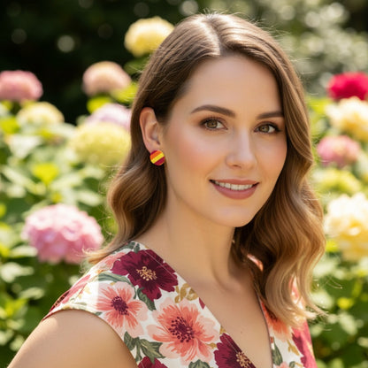 Australian handmade stud earrings Sunset Pop worn for joyful everyday style