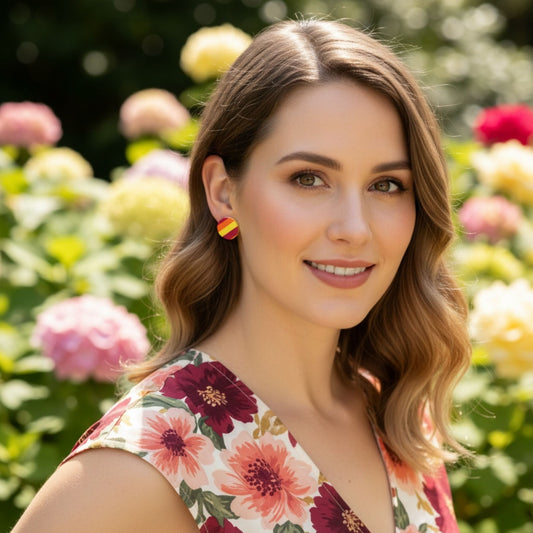 Australian handmade stud earrings Sunset Pop worn for joyful everyday style