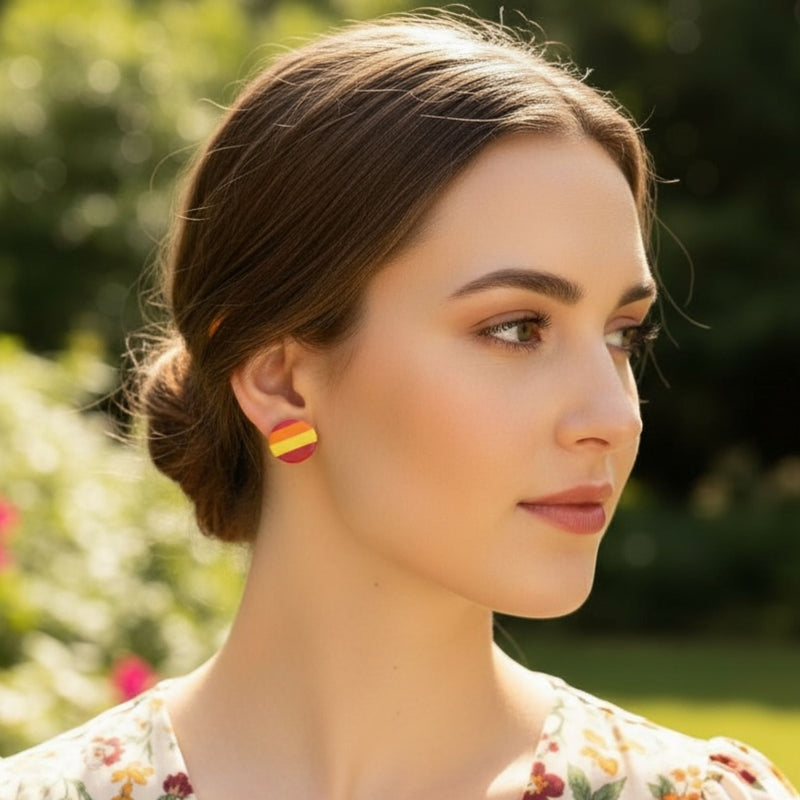 Australian handmade stud earrings Sunset Pop worn for playful everyday style