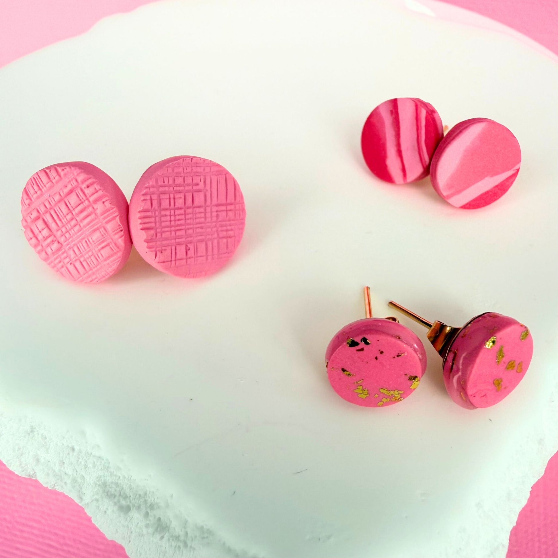 Australian handmade stud earrings Sweet Details Trio in playful polymer clay