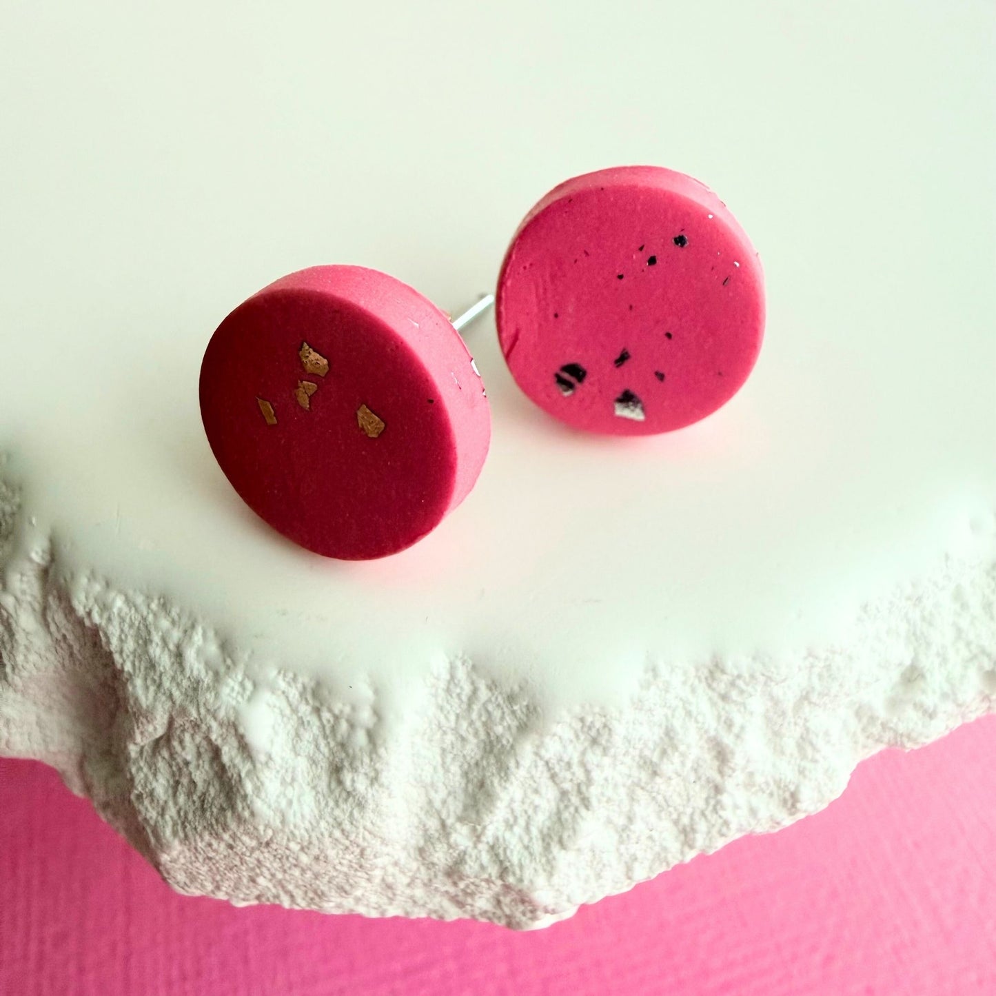 Individual stud from handmade polymer clay stud earring trio Sweet Details in silver