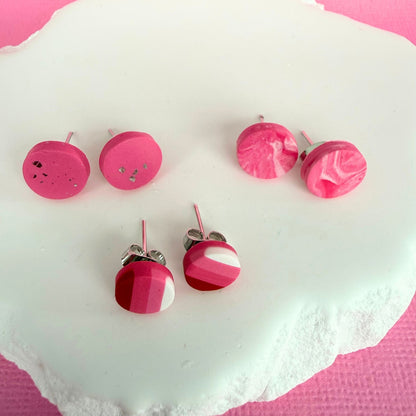 Australian handmade stud earrings Sweet Little Things Trio in playful polymer clay