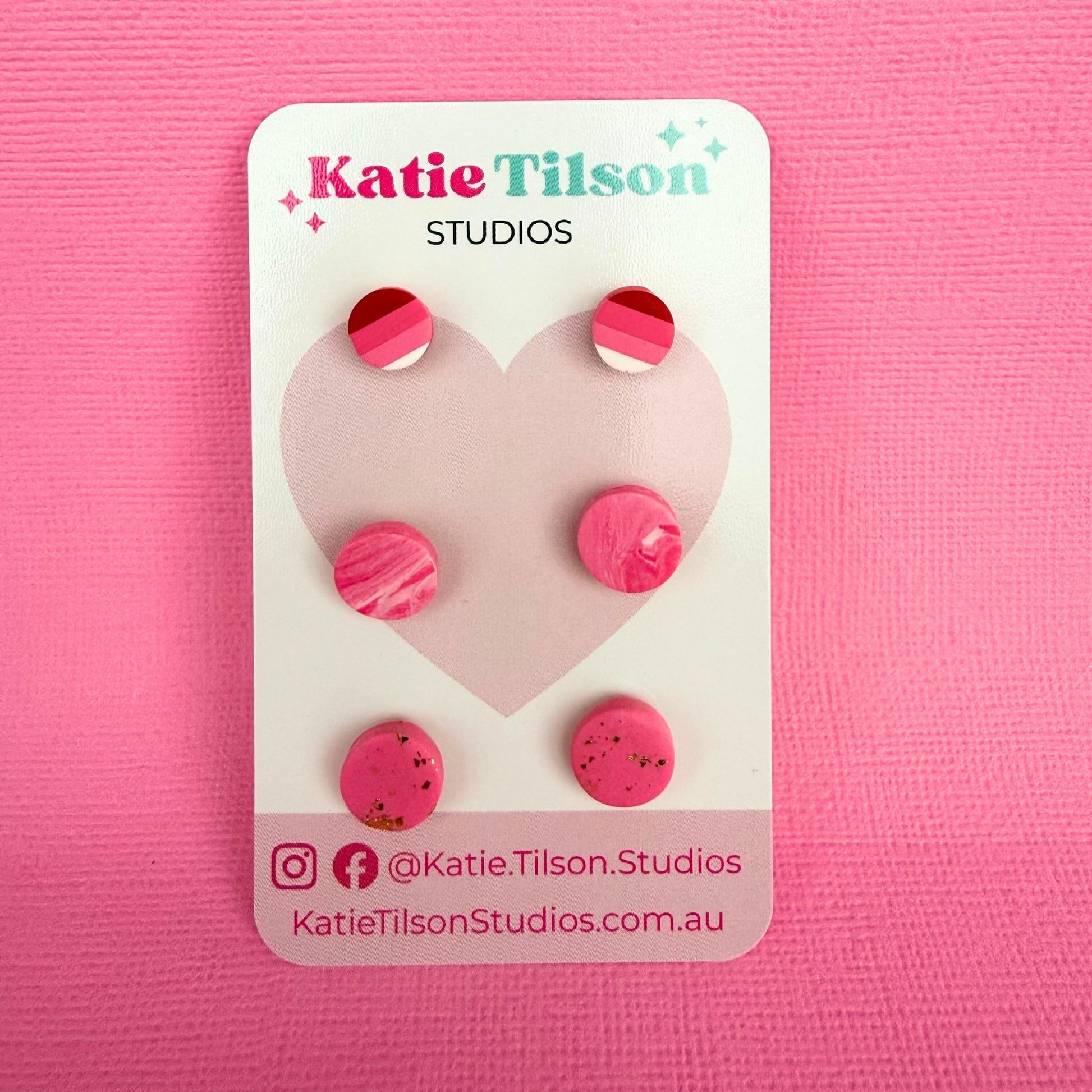 Handmade stud earrings Sweet Little Things Trio in gift packaging
