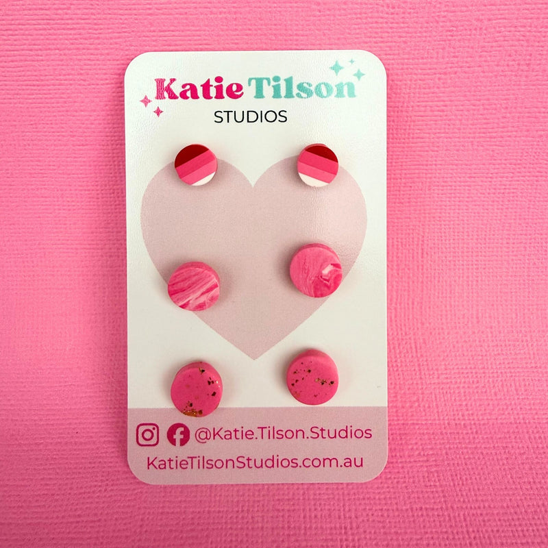 Handmade stud earrings Sweet Little Things Trio in gift packaging