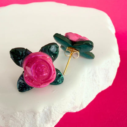 Australian handmade stud earrings Sweet Rose in pink with gold findings