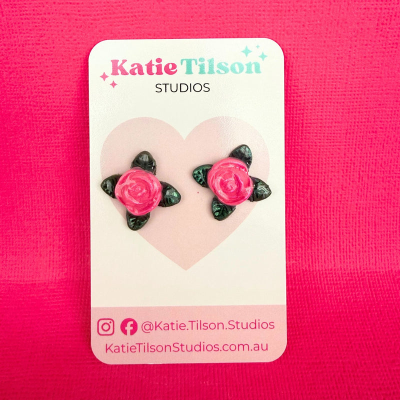 Handmade stud earrings Sweet Rose in gift packaging