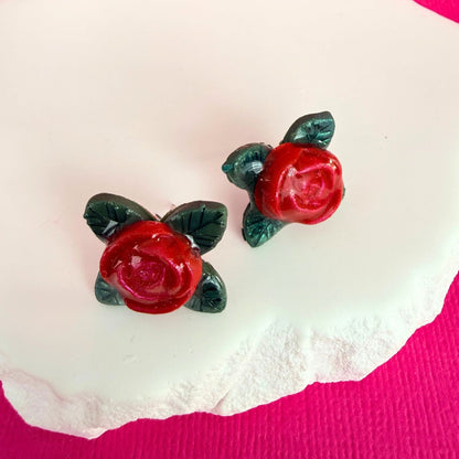 Australian handmade stud earrings Sweet Rose in red colour 