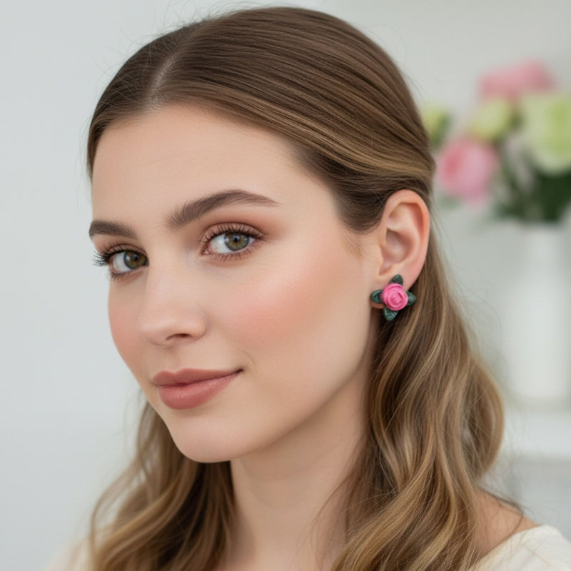 Australian handmade stud earrings Sweet Rose worn for playful everyday style