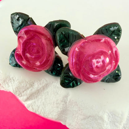 Close up of lightweight handmade stud earrings Sweet Rose
