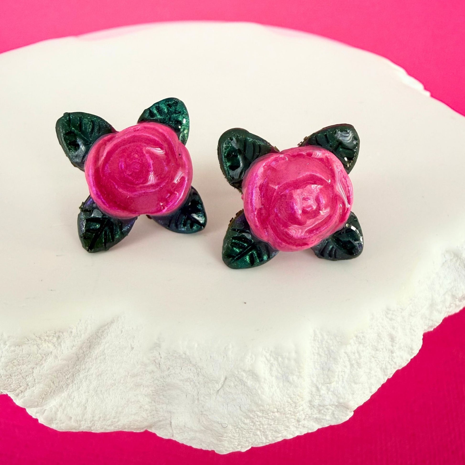 Australian handmade stud earrings Sweet Rose in pink colour 