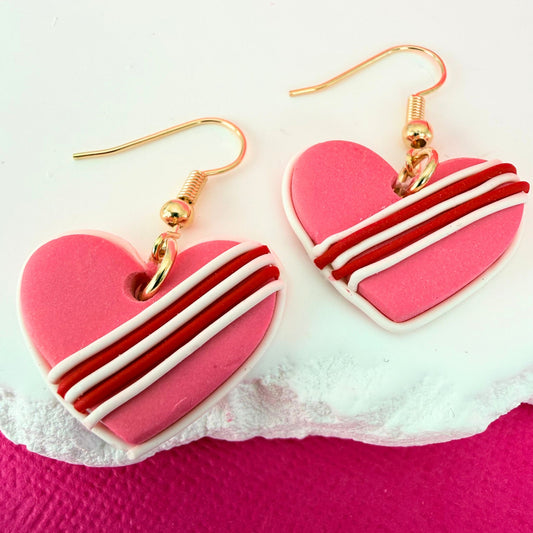 Australian handmade dangle earrings Sweet Treat Hearts with playful polymer clay charms