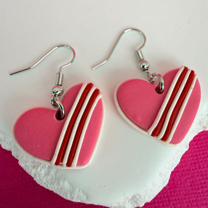 Australian handmade polymer clay dangle earrings Sweet Treat Hearts with silver findings