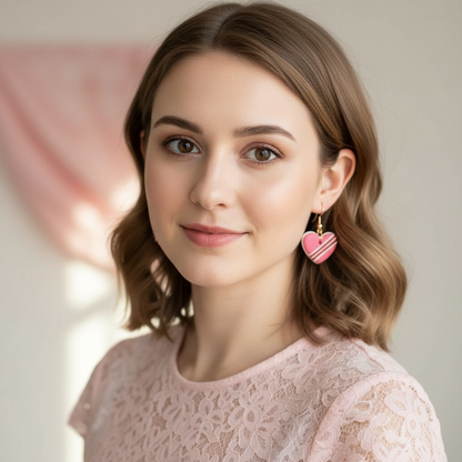 Australian handmade dangle earrings Sweet Treat Hearts worn for whimsical charm