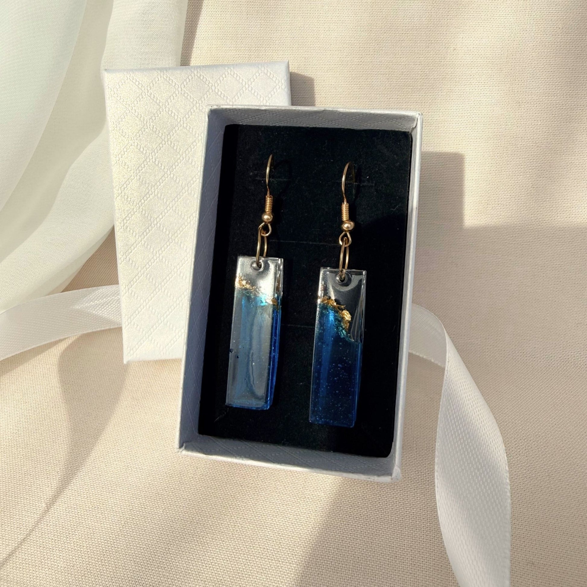Australian handmade dangle earrings Tidal Bar presented in gift box with ribbon