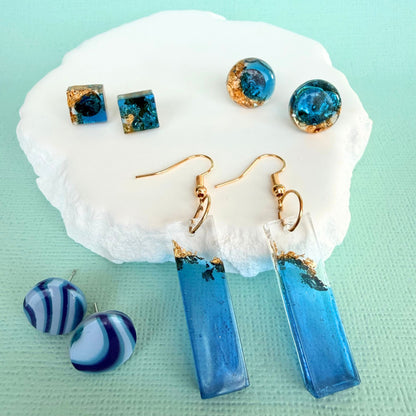 Australian handmade dangle earrings Tidal Bar Sparkle styled with other Katie Tilson Studios earrings