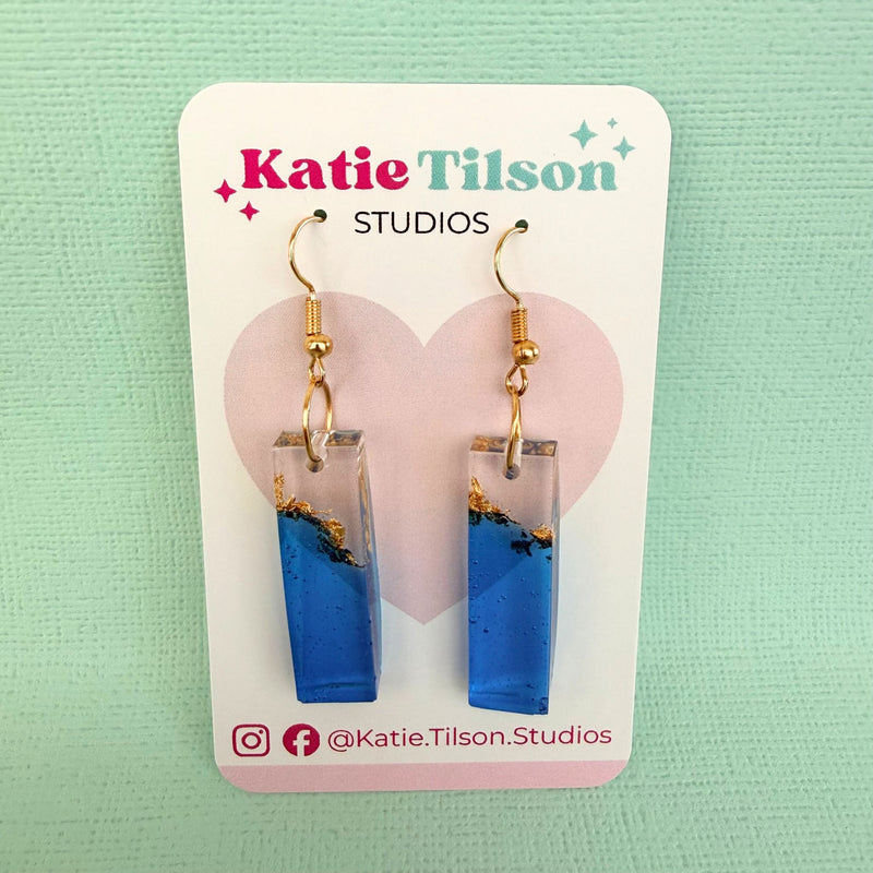 Handmade dangle earrings Tidal Bar Sparkle in gift packaging