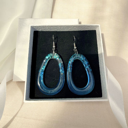 Australian handmade dangle earrings Tidal Glow presented in gift box with ribbon.