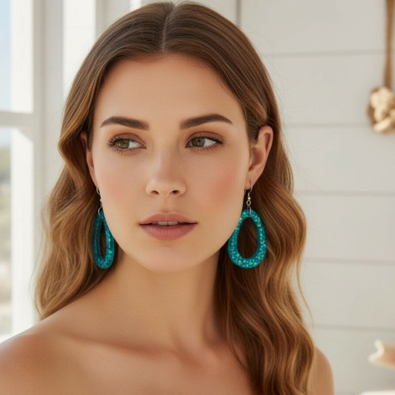 Australian handmade dangle earrings Tidal Glow Ovals worn for everyday sparkle