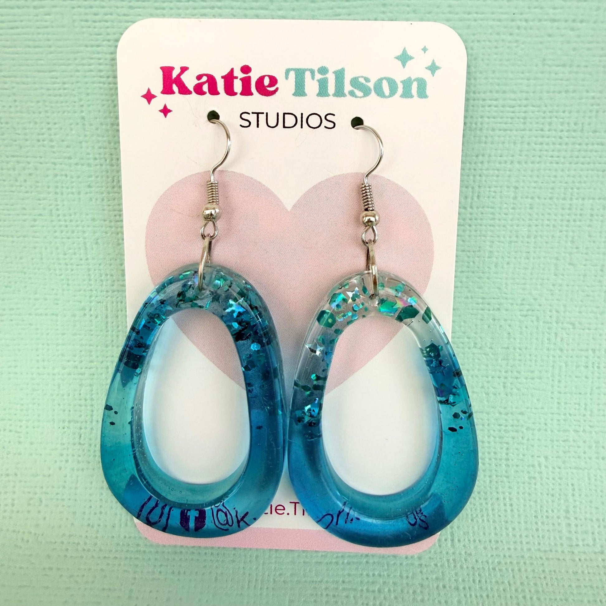 Handmade dangle earrings Tidal Glow Ovals in gift packaging