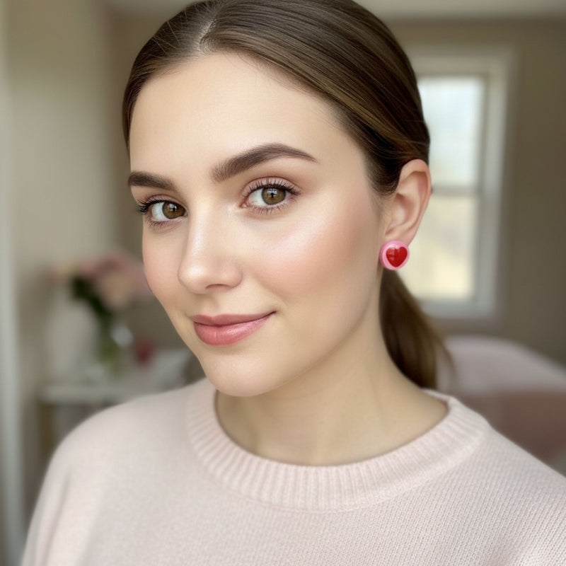 Australian handmade stud earrings True Love Trio worn for whimsical everyday style