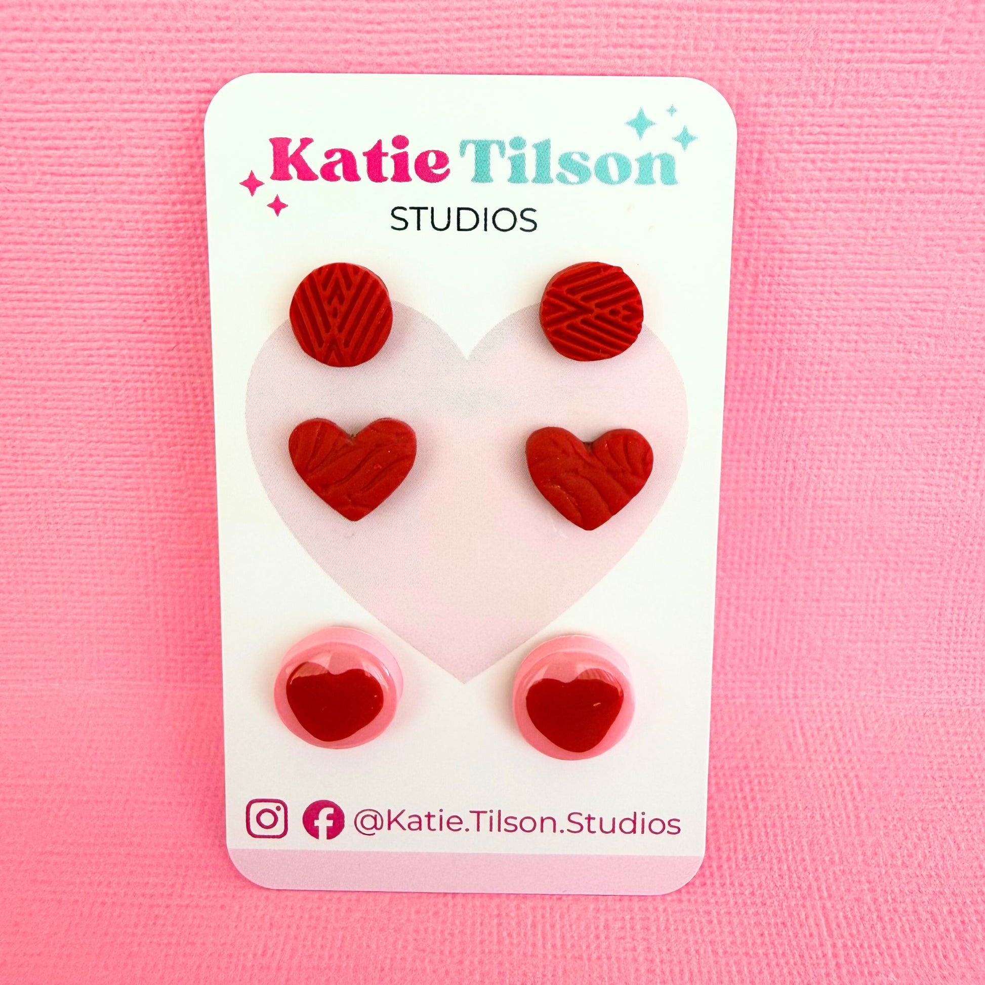Handmade stud earrings True Love Trio in gift packaging