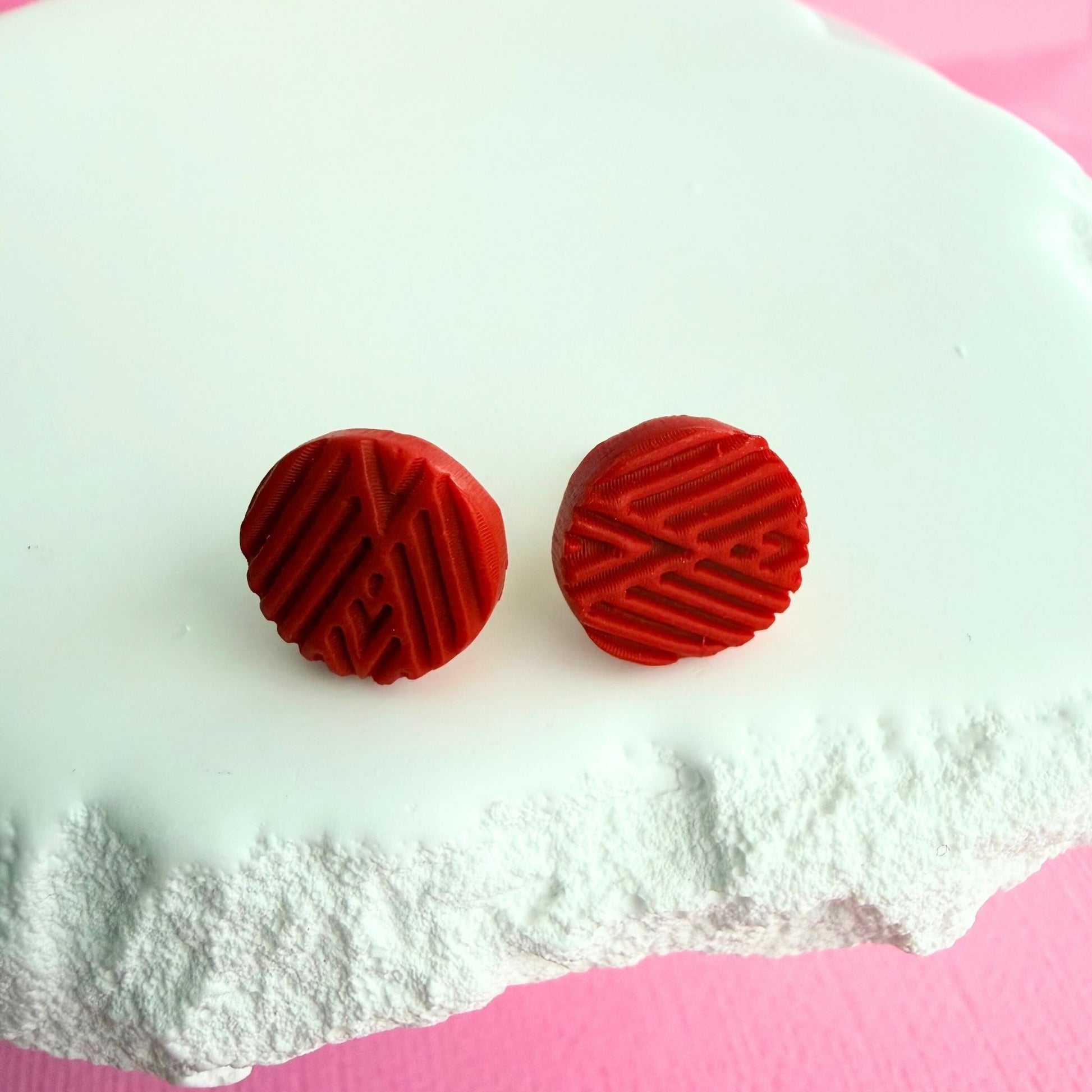 Individual studs from handmade polymer clay stud earring trio True Love