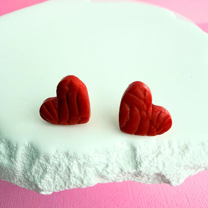 Individual studs from handmade polymer clay stud earring trio True Love