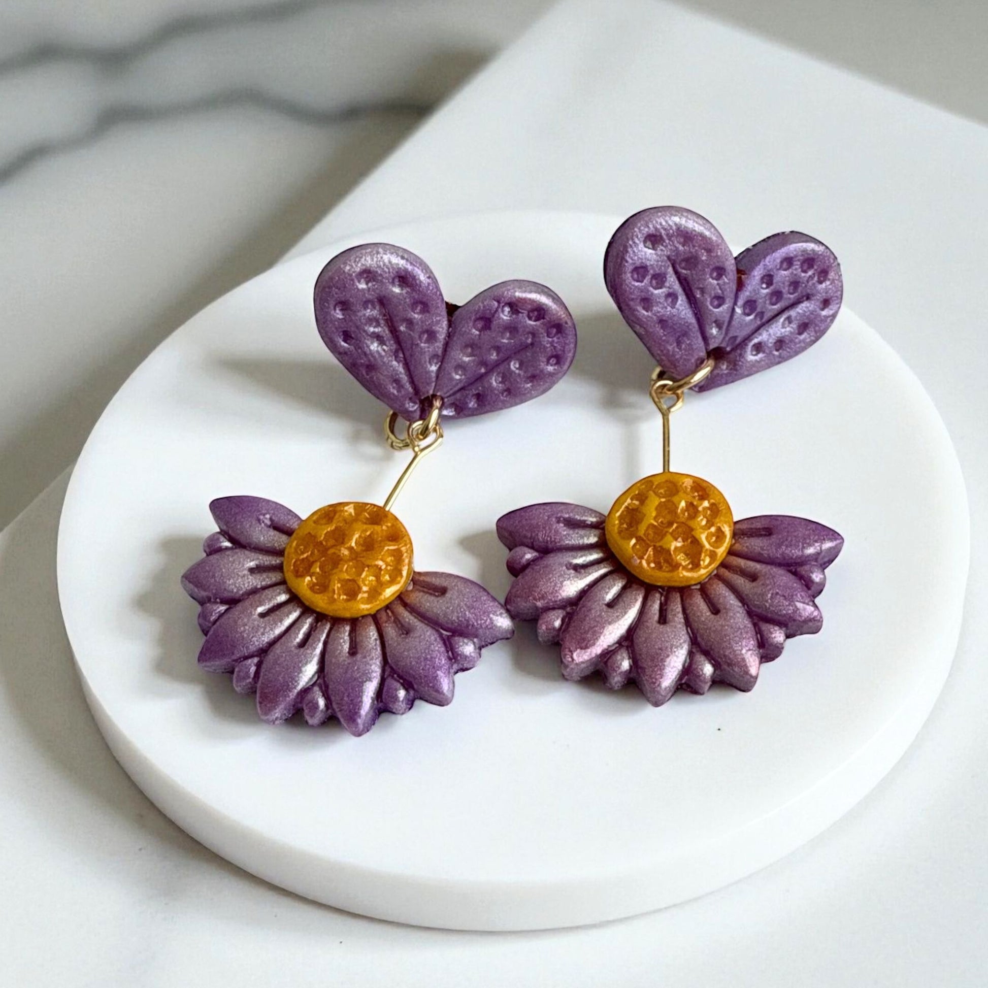 Australian handmade drop earrings Violet Bloom styled