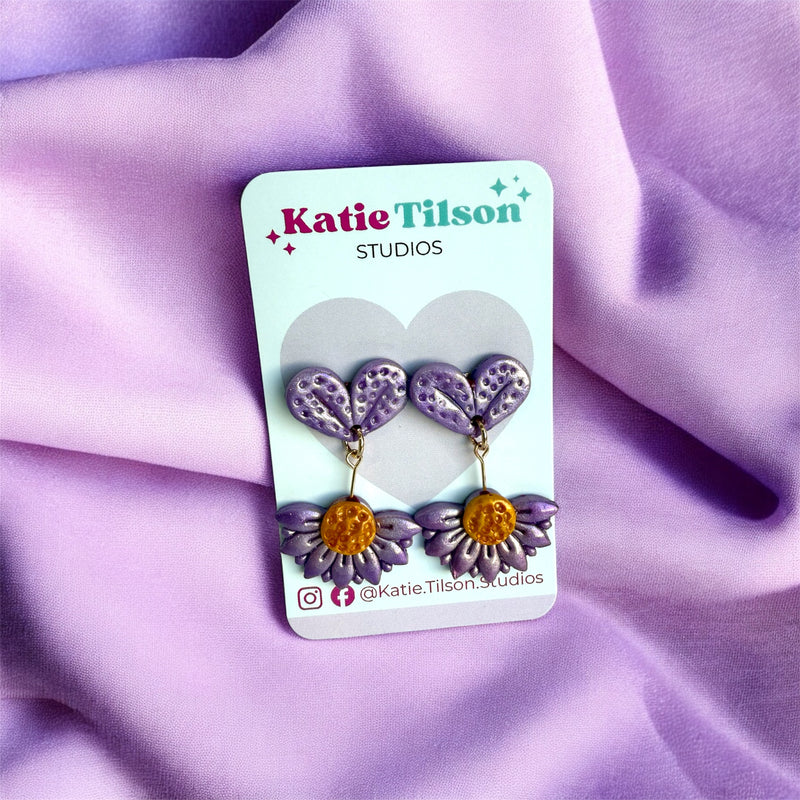 Handmade drop earrings Violet Bloom in gift packaging
