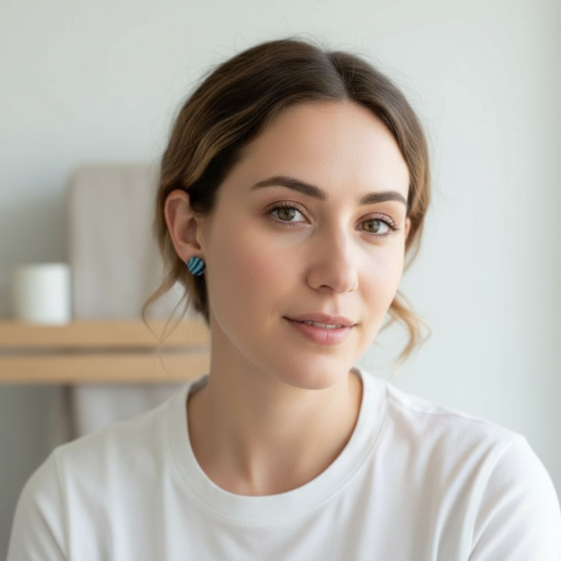 Australian handmade earrings Wavelength worn for everyday playful style