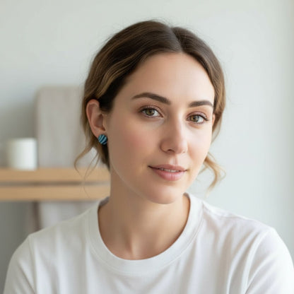 Australian handmade earrings Wavelength worn for everyday playful style