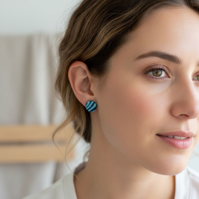 Australian handmade earrings Wavelength worn for everyday joyful style